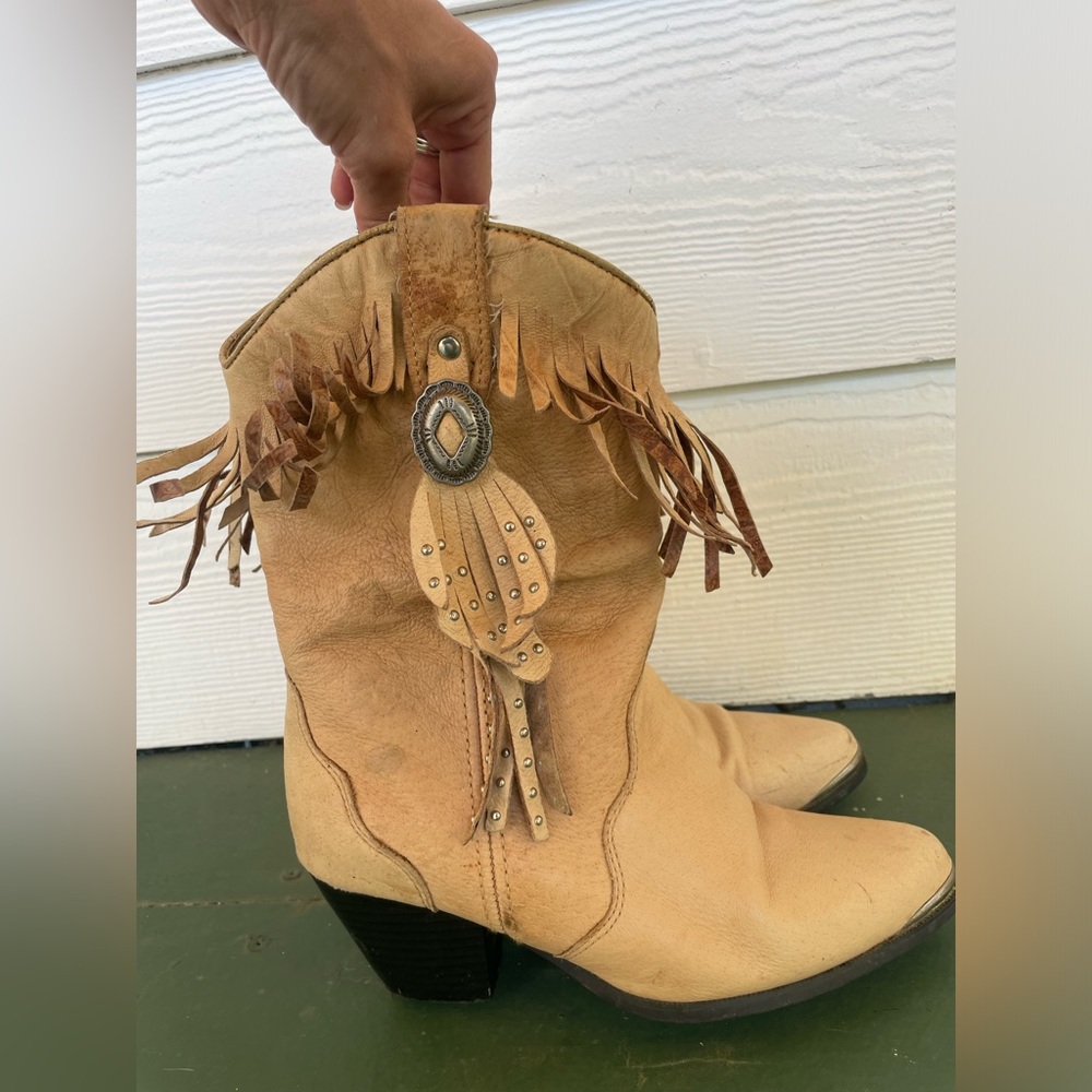 American West Trading Company boots. Tan with fringe and silver beads.
